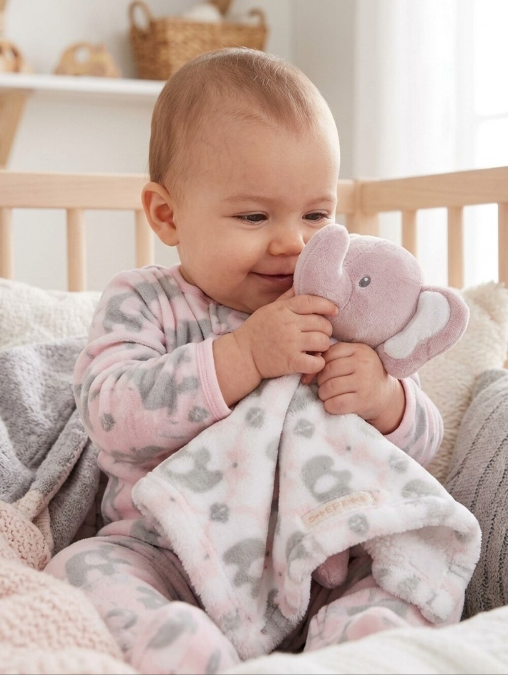 Blankets & Beyond Elephant Purple Grey White Plush Security Blanket Lovey. Thick